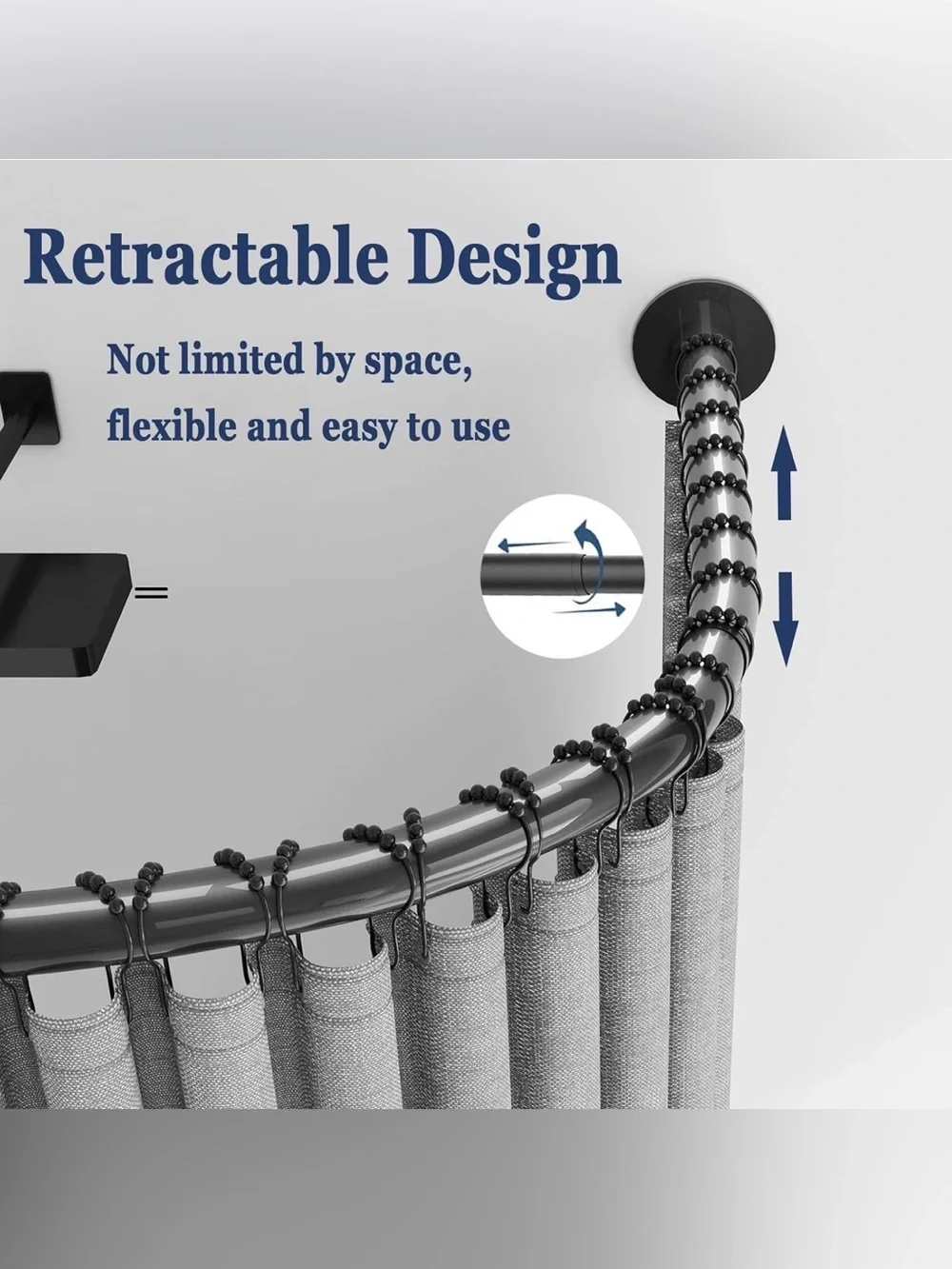 New Black Metal Adjustable Corner Shower Curtain Rod Stretchable L Shape 35”-51”